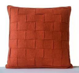 Burnt Orange Pillow Covers, Felt Weave Pillows, Decorative Wool Mat Pillow, Wedding Gifts, Decor - thumbnail 1