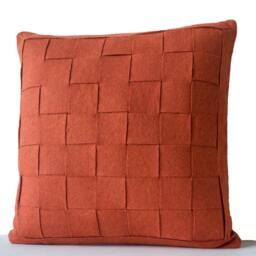 Burnt Orange Pillow Covers, Felt Weave Pillows, Decorative Wool Mat Pillow, Wedding Gifts, Decor - thumbnail 2