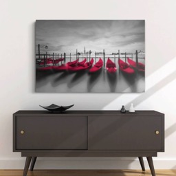 "The Red Boats Canvas Wall Art 48""x32" - thumbnail 2