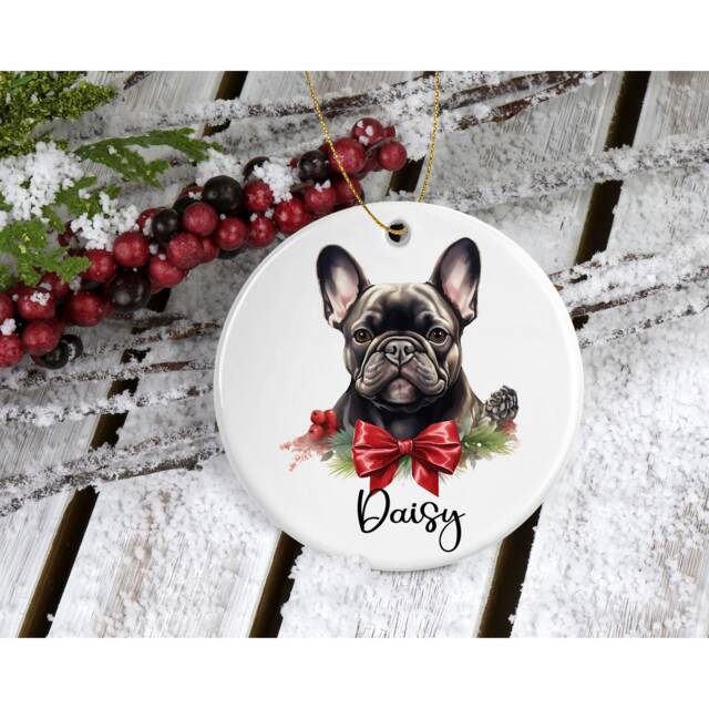 French Bulldog Christmas Ornament Personalized Ceramic Bauble, Keepsake Gift - image 1