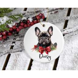 French Bulldog Christmas Ornament Personalized Ceramic Bauble, Keepsake Gift - thumbnail 3