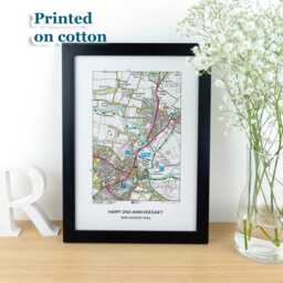 Personalised Os Map Print On Cotton Fabric, 2nd Anniversary Gift, Custom Special Location Wedding Gift For Husband Wife, Her - thumbnail 1