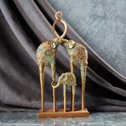 Handcrafted Elephant Family Statue Devotional Home Office Decor Bookshelf & Entryway Table Sculpture - thumbnail 3