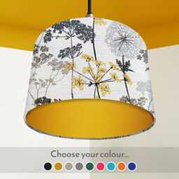 Farmhouse Style Rustic Lampshade, Grey & Yellow Cow Parsley Print Light Shade
