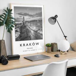 Krakow Poland Travel Poster Black & White European Wall Art - thumbnail 2