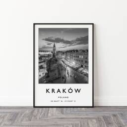 Krakow Poland Travel Poster Black & White European Wall Art - thumbnail 3