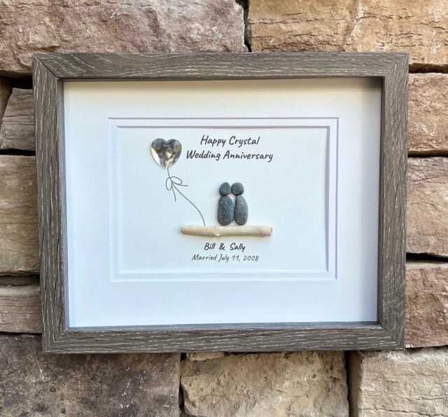 15Th Wedding Anniversary Personalized Gift, Crystal Pebble Art, 8x10 Framed Gift For Wife, Husband, Parents - image 1