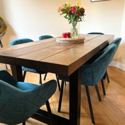 Chunky Thick Solid Oak Dining Table & Bench - thumbnail 2