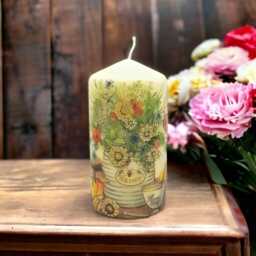 Hand-Decorated Wax Candle Honey Jar & Wildflower Design, Rustic Decor - 16cm Tall - thumbnail 4