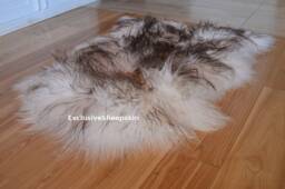 Curly Icelandic White-Gray Genuine Sheepskin Lambskin Sheep Skin Rug Pelt Long Wool Soft Throw, Schaffell, Hygge - thumbnail 1