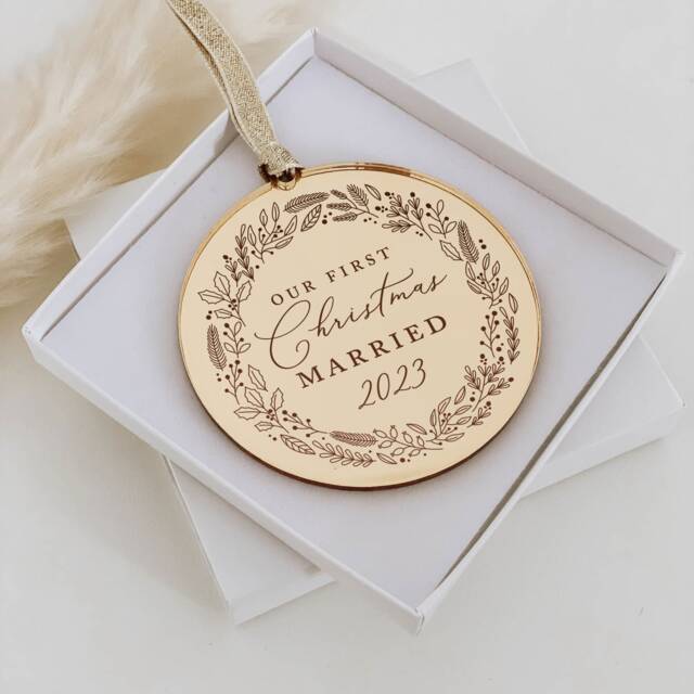 First Christmas Married, Mr & Mrs, Mr, Mrs Rose Gold, Silver Tree Decoration Ornament, Secret Santa Gift - image 1