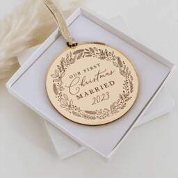 First Christmas Married, Mr & Mrs, Mr, Mrs Rose Gold, Silver Tree Decoration Ornament, Secret Santa Gift - thumbnail 1
