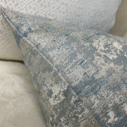 Luxury Venus Cushion Cover, Pillow Sham, Sky Blue Silver Shimmer Sofa Bed Designer Fabric Handmade Rectangle Double Sided - thumbnail 3