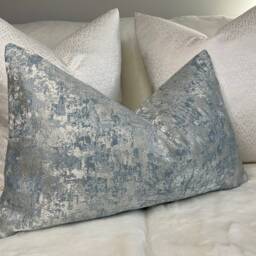 Luxury Venus Cushion Cover, Pillow Sham, Sky Blue Silver Shimmer Sofa Bed Designer Fabric Handmade Rectangle Double Sided - thumbnail 1