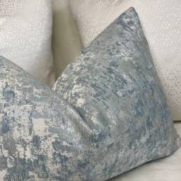Luxury Venus Cushion Cover, Pillow Sham, Sky Blue Silver Shimmer Sofa Bed Designer Fabric Handmade Rectangle Double Sided - thumbnail 2