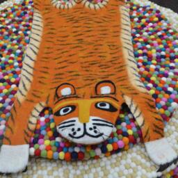 Handmade Wool Felt Tiger Rug, Kids Animal Play Mat - 45x17.5 In - thumbnail 3