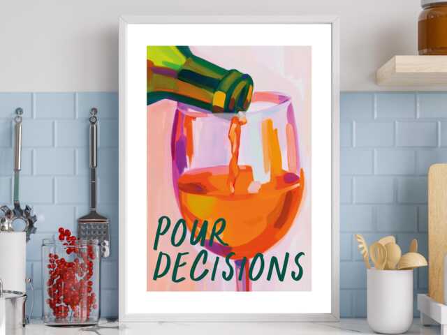 Pour Decisions - Wall Print Abstract Cocktail Wine Glass Drinkwatercolour Gift Idea Bespoke Poster A5 A4 A3 Framed Or Unframed - image 1