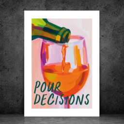 Pour Decisions - Wall Print Abstract Cocktail Wine Glass Drinkwatercolour Gift Idea Bespoke Poster A5 A4 A3 Framed Or Unframed - thumbnail 2