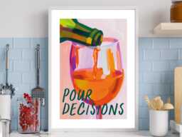 Pour Decisions - Wall Print Abstract Cocktail Wine Glass Drinkwatercolour Gift Idea Bespoke Poster A5 A4 A3 Framed Or Unframed - thumbnail 1