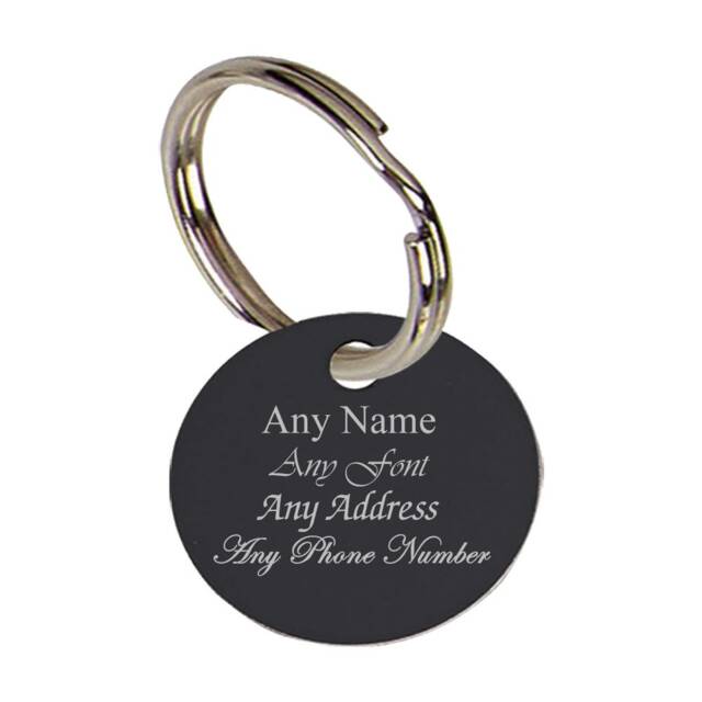 Personalised Engraved Round Pet Tag, Measures To 19mm, Black, Great For Any