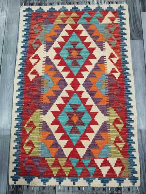 Kilim Rug Classic, Handmade Artisan Afghan Turkish Scandinavian Navajo Bohemian Wool Flatweave Multicolour 124x80 cm - image 1