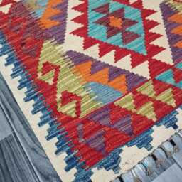 Kilim Rug Classic, Handmade Artisan Afghan Turkish Scandinavian Navajo Bohemian Wool Flatweave Multicolour 124x80 cm - thumbnail 3