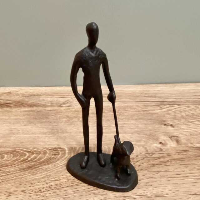 Metal Dog Walker Ornament High Quality Desk Figure Indoor Home Decoration/Pet Owner Walking Gift - image 1