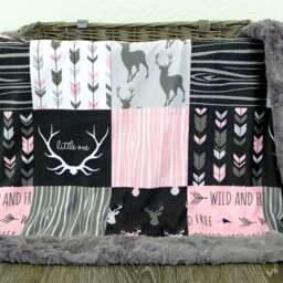 Personalized Deer Baby Blanket - Faux Patchwork Quilt Little One Gift Girl Blankets - thumbnail 2
