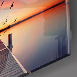 Sunset Dock Glass Wall Art - Serene Pier & Birds Over Water For Peaceful Nature-Inspired Home Decor - thumbnail 3