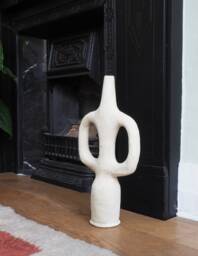 Mid-Season Sale Moroccan Unglazed, Tamegroute Large Abstract Amphora Ecru Terracotta Sculpture/Candlestick Holder, Craftsmanship - thumbnail 1