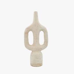 Mid-Season Sale Moroccan Unglazed, Tamegroute Large Abstract Amphora Ecru Terracotta Sculpture/Candlestick Holder, Craftsmanship - thumbnail 3