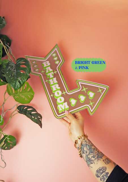 Retro Bathroom Arrow Mirror - Bright Green & Pink - image 1