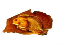 "Wood Carving Fish Hand Carved Natural Teak Wall Hanging Art Home Decor Handmade/Gift 17"" X 9.5"