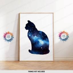Blue Cat Prints - Set Of 3 Abstract Posters - Watercolour Artwork Cats Wall Hanging Home Decor Gift For Lover Vibrant - thumbnail 3