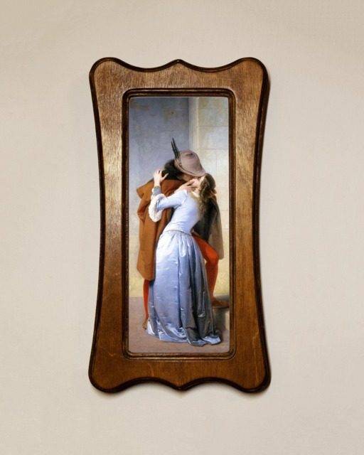 Light Oak Wooden Framed Picture, Art Nouveau Style, Francesco Hayez, The Kiss, Print, Wall Hanging Home Decor