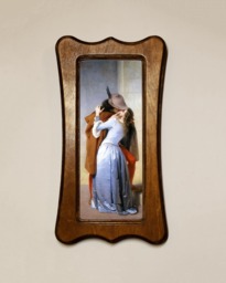 Light Oak Wooden Framed Picture, Art Nouveau Style, Francesco Hayez, The Kiss, Print, Wall Hanging Home Decor - thumbnail 1
