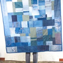 Custom Handmade Recycled Denim Throw Quilt, 100% & Special - thumbnail 2