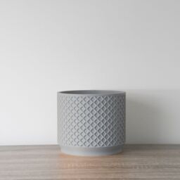 "Carolina Planter With Drainage & Saucer in Gray, Lattice 3D-Printed Plant Pot, Small To Large Sizes 4"" 5"" 6"" 7"" 8" - thumbnail 3