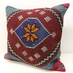 Vintage Turkish Kilim Pillow Cover 24x24, Handmade Wool Rustic Home Decor - thumbnail 1