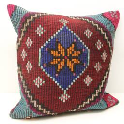 Vintage Turkish Kilim Pillow Cover 24x24, Handmade Wool Rustic Home Decor - thumbnail 3