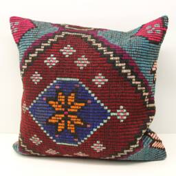 Vintage Turkish Kilim Pillow Cover 24x24, Handmade Wool Rustic Home Decor - thumbnail 2