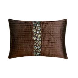 Decorative Oblong/Lumbar Rectangle Throw Pillow Covers Accent Pillows Couch Sofa 12x16 Brown Silk Crystal Embroidered - Dreams - thumbnail 1