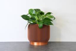 "Ribbed Modern Planter With Drainage in Copper, Unique 3D-Printed Plant Pot, Small To Large Sizes 4"" 5"" 6"" 7"" 8"