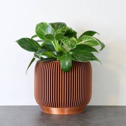 "Ribbed Modern Planter With Drainage in Copper, Unique 3D-Printed Plant Pot, Small To Large Sizes 4"" 5"" 6"" 7"" 8" - thumbnail 3