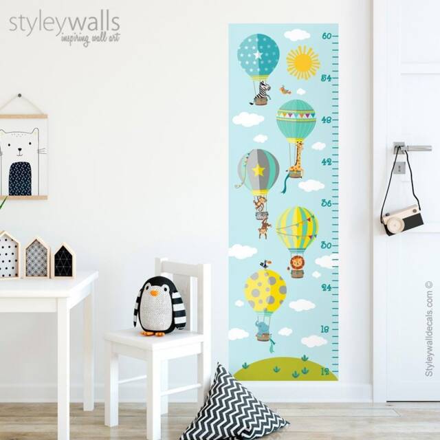 Hot Air Balloons Wall Decal Growth Chart, Chart Decal, Jungle Safari Animals Kids Height - image 1