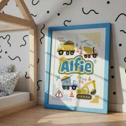 Personalised, Construction Vehicle, Boys Nursery Print, Trucks Digger, Transport Bedroom, Colourful Kids Toddler Wall Art, Playroom - thumbnail 3