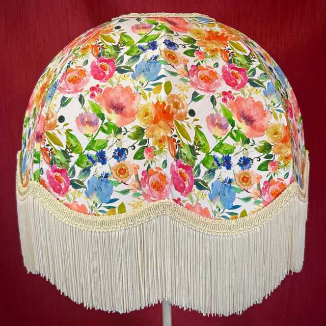 Handmade Floral Dome Lampshade Wildflower Meadow With Cream Fringe - image 1