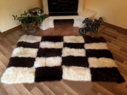Handmade Sheepskin Chessboard Rug Wool & Leather, 160/110cm - thumbnail 1