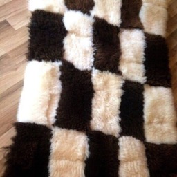 Handmade Sheepskin Chessboard Rug Wool & Leather, 160/110cm - thumbnail 3