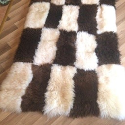 Handmade Sheepskin Chessboard Rug Wool & Leather, 160/110cm - thumbnail 2